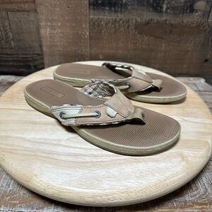 Sperry Top-Sider Women’s Leather Flip Flops Thong Sandals Brown Size 6